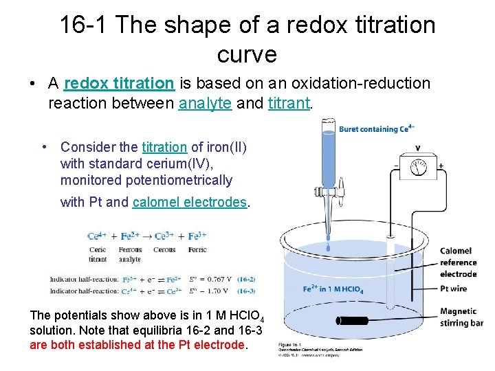 16 -1 The shape of a redox titration curve • A redox titration is