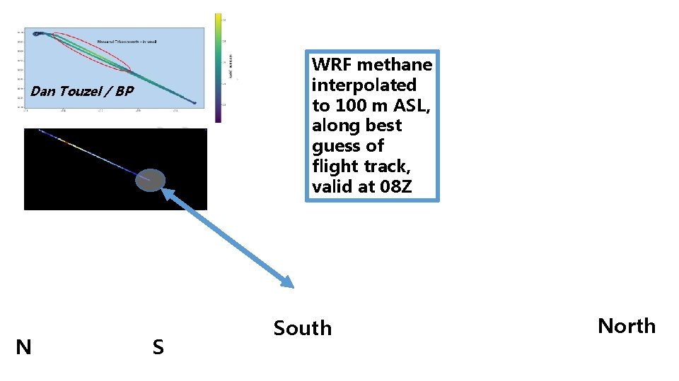 WRF methane interpolated to 100 m ASL, along best guess of flight track, valid