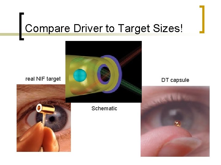 Compare Driver to Target Sizes! real NIF target DT capsule Schematic 