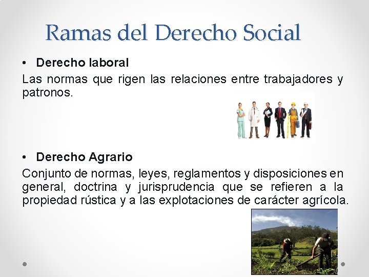 Ramas del Derecho Social • Derecho laboral Las normas que rigen las relaciones entre