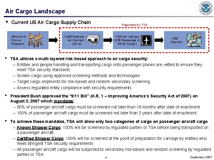 Air Cargo Landscape • Current US Air Cargo Supply Chain Millions of Known Shippers