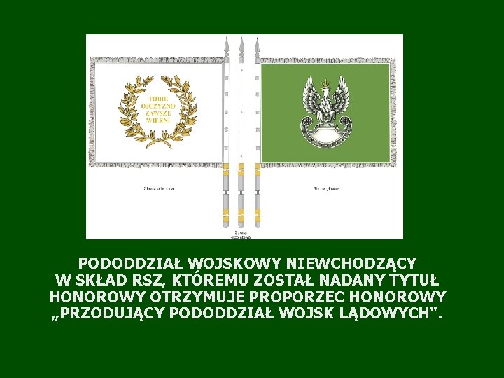 PODODDZIAŁ WOJSKOWY NIEWCHODZĄCY W SKŁAD RSZ, KTÓREMU ZOSTAŁ NADANY TYTUŁ HONOROWY OTRZYMUJE PROPORZEC HONOROWY