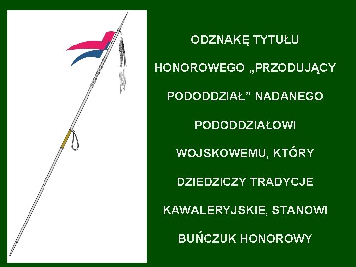 ODZNAKĘ TYTUŁU HONOROWEGO „PRZODUJĄCY PODODDZIAŁ” NADANEGO PODODDZIAŁOWI WOJSKOWEMU, KTÓRY DZIEDZICZY TRADYCJE KAWALERYJSKIE, STANOWI BUŃCZUK