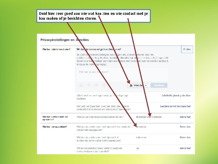 Duid hier zeer goed aan wie wat kan zien en wie contact met je