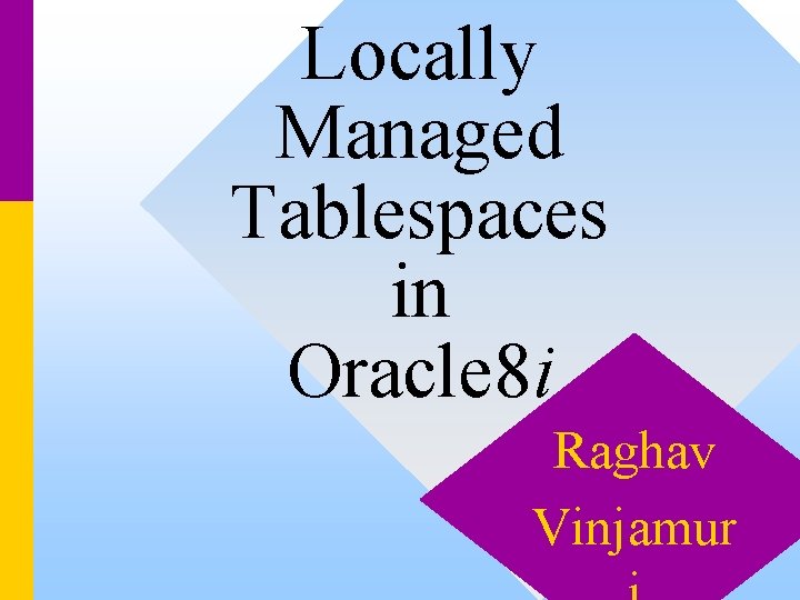 Locally Managed Tablespaces in Oracle 8 i Raghav Vinjamur 