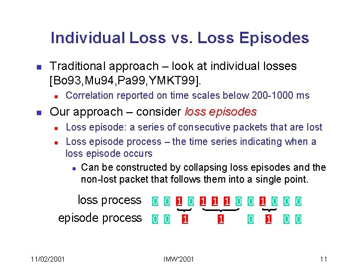 Individual Loss vs. Loss Episodes n Traditional approach – look at individual losses [Bo