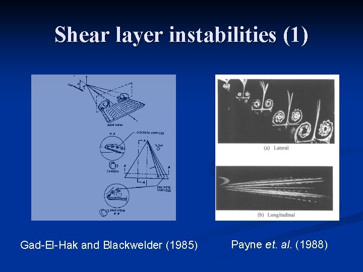 Shear layer instabilities (1) Gad-El-Hak and Blackwelder (1985) Payne et. al. (1988) 