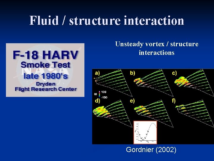 Fluid / structure interaction Unsteady vortex / structure interactions Gordnier (2002) 