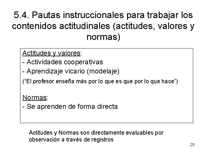 5. 4. Pautas instruccionales para trabajar los contenidos actitudinales (actitudes, valores y normas) Actitudes