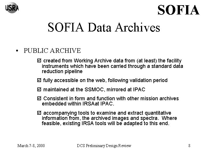 SOFIA Data Archives • PUBLIC ARCHIVE þ created from Working Archive data from (at