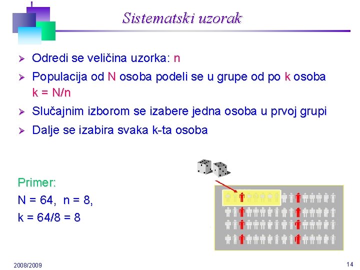 Sistematski uzorak Ø Odredi se veličina uzorka: n Ø Populacija od N osoba podeli