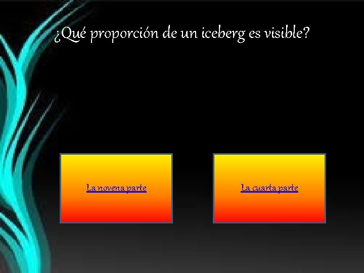 ¿Qué proporción de un iceberg es visible? La novena parte La cuarta parte 