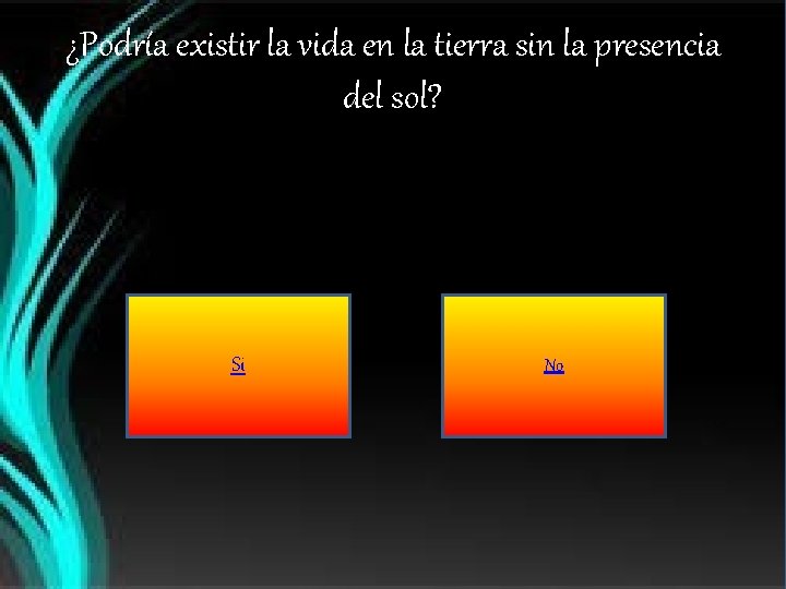 ¿Podría existir la vida en la tierra sin la presencia del sol? Si No