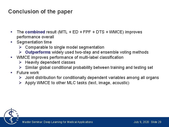 Conclusion of the paper § § The combined result (MTL + ED + FPF