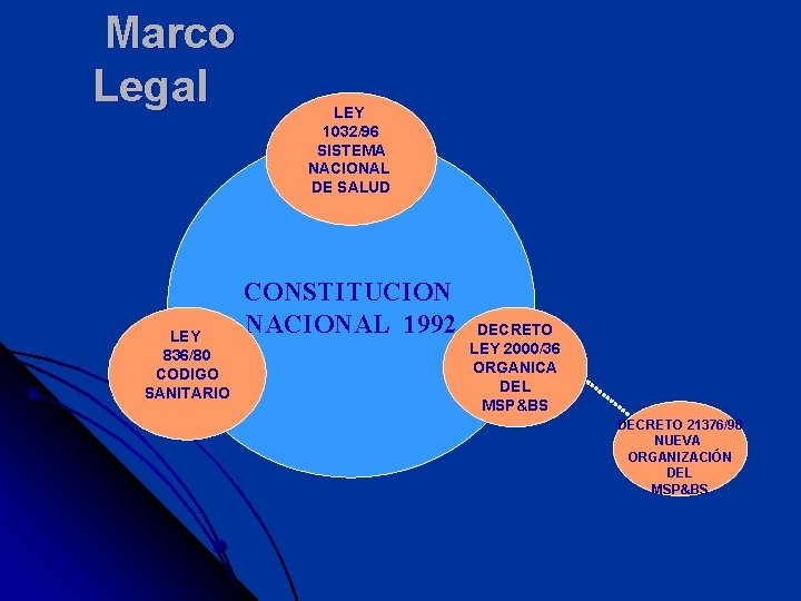 Marco Legal LEY 836/80 CODIGO SANITARIO LEY 1032/96 SISTEMA NACIONAL DE SALUD CONSTITUCION NACIONAL