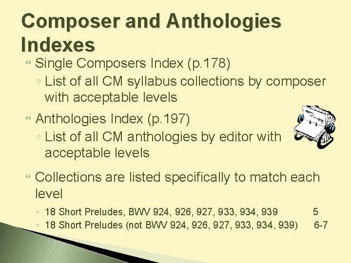 Composer and Anthologies Indexes Single Composers Index (p. 178) ◦ List of all CM