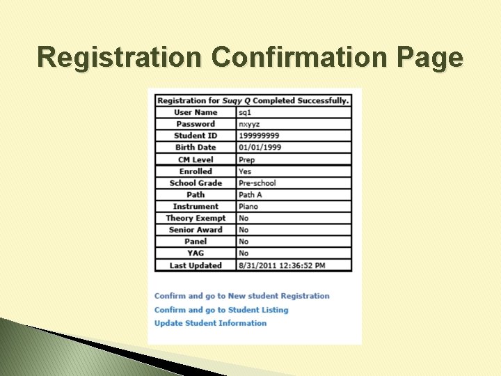 Registration Confirmation Page 