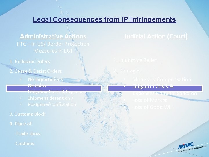Legal Consequences from IP Infringements Administrative Actions (ITC – in US/ Border Protection Measures