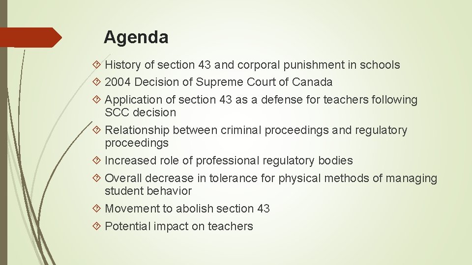 Agenda History of section 43 and corporal punishment in schools 2004 Decision of Supreme