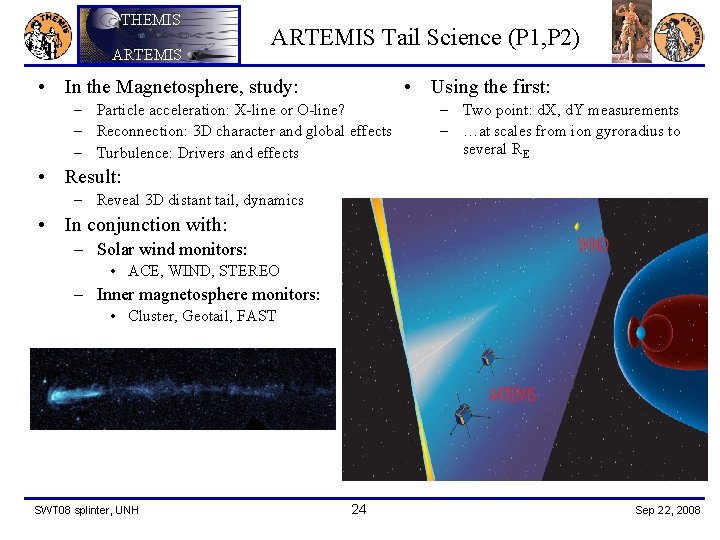 THEMIS ARTEMIS Tail Science (P 1, P 2) • In the Magnetosphere, study: •