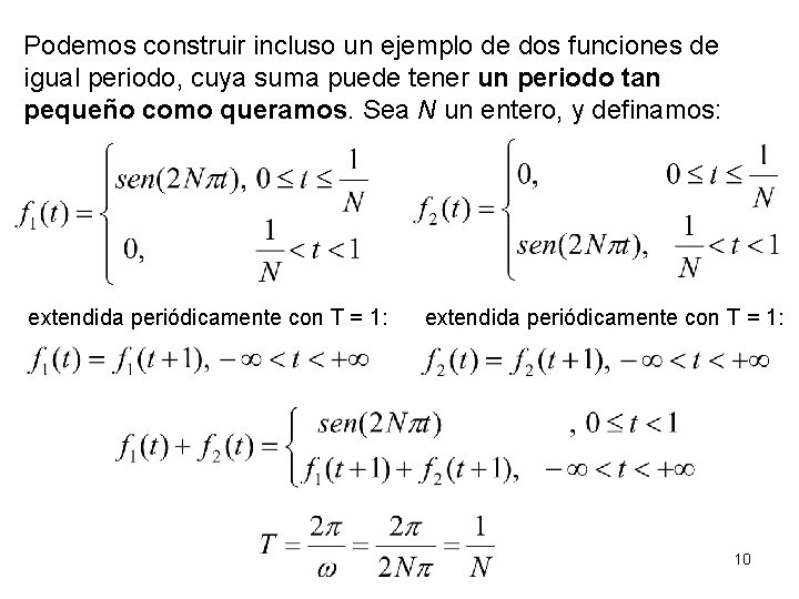 Podemos construir incluso un ejemplo de dos funciones de igual periodo, cuya suma puede