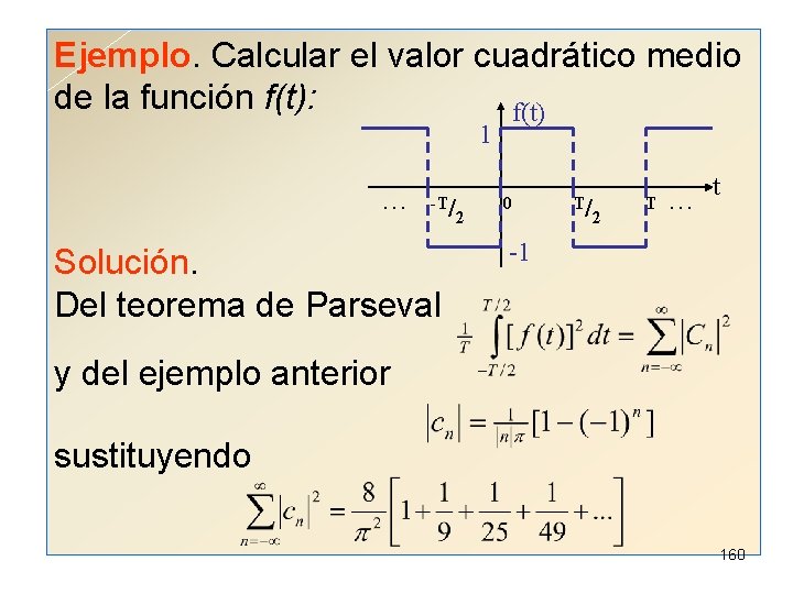 Ejemplo. Calcular el valor cuadrático medio de la función f(t): f(t) 1 . .