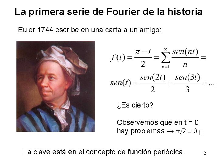 La primera serie de Fourier de la historia Euler 1744 escribe en una carta