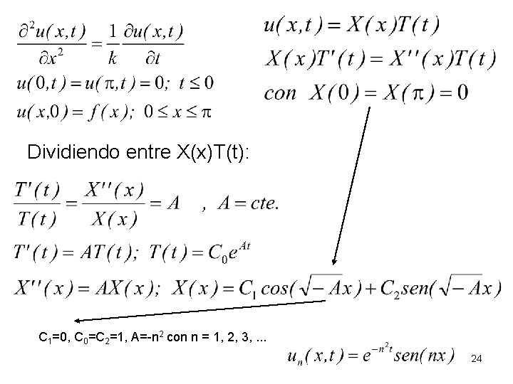 Dividiendo entre X(x)T(t): C 1=0, C 0=C 2=1, A=-n 2 con n = 1,