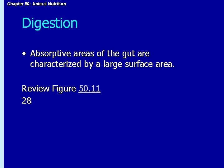 Chapter 50: Animal Nutrition Digestion • Absorptive areas of the gut are characterized by