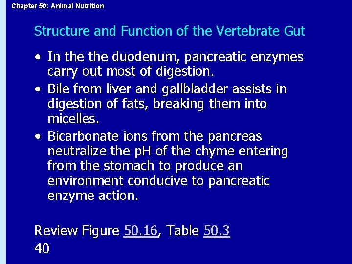 Chapter 50: Animal Nutrition Structure and Function of the Vertebrate Gut • In the