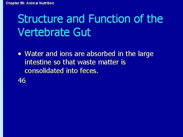 Chapter 50: Animal Nutrition Structure and Function of the Vertebrate Gut • Water and