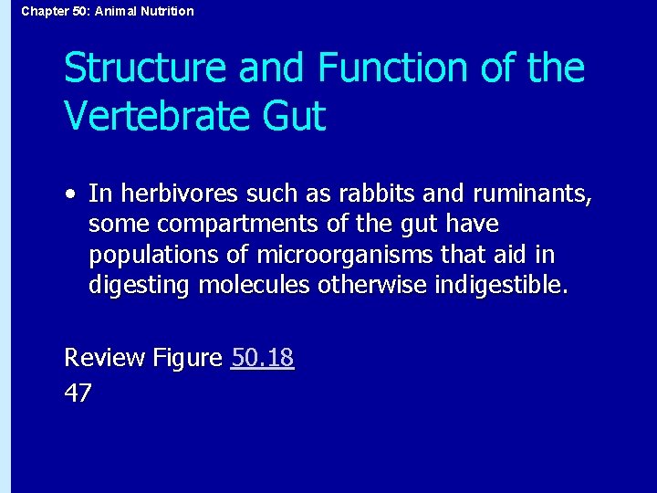 Chapter 50: Animal Nutrition Structure and Function of the Vertebrate Gut • In herbivores