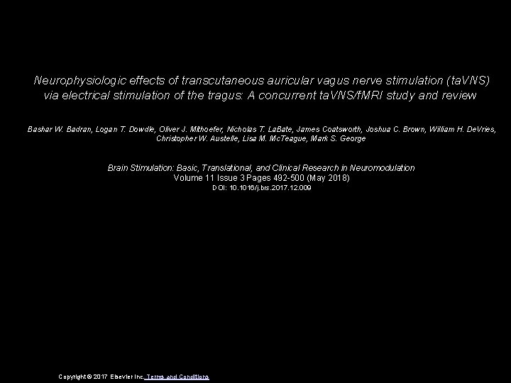 Neurophysiologic effects of transcutaneous auricular vagus nerve stimulation (ta. VNS) via electrical stimulation of