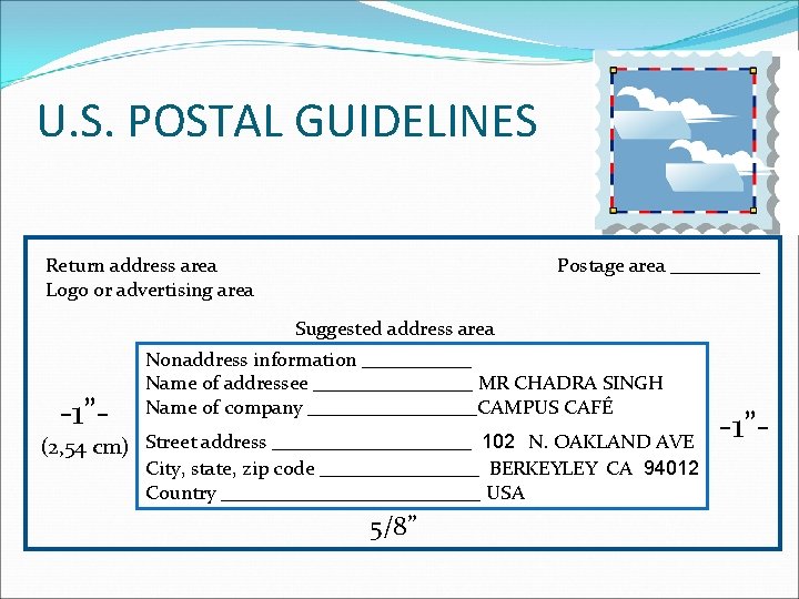 U. S. POSTAL GUIDELINES Return address area Logo or advertising area Postage area _____