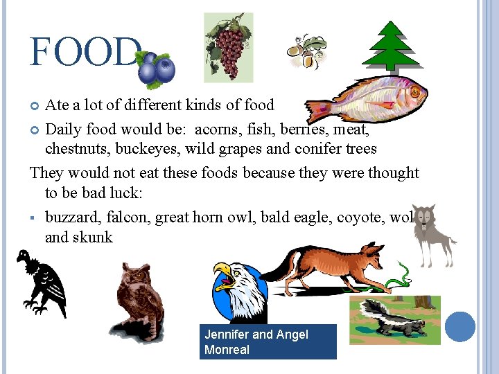 FOOD Ate a lot of different kinds of food Daily food would be: acorns,