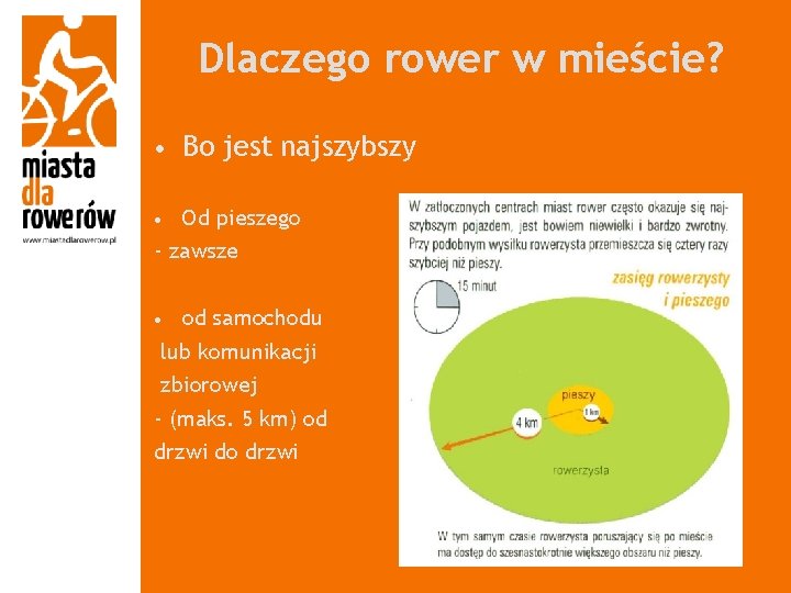 Dlaczego rower w mieście? • Bo jest najszybszy • Od pieszego - zawsze •