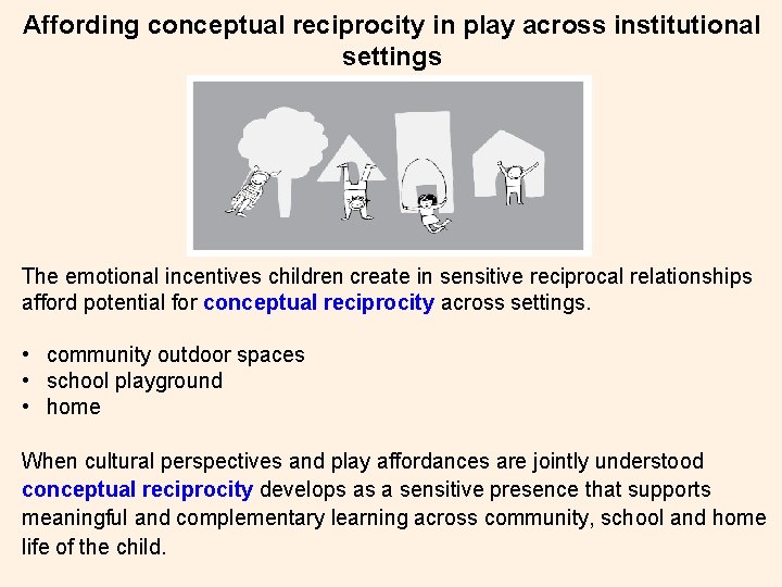 Affording conceptual reciprocity in play across institutional settings The emotional incentives children create in