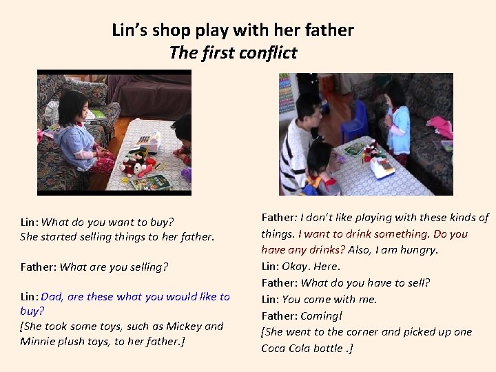 Lin’s shop play with her father The first conflict Lin: What do you want