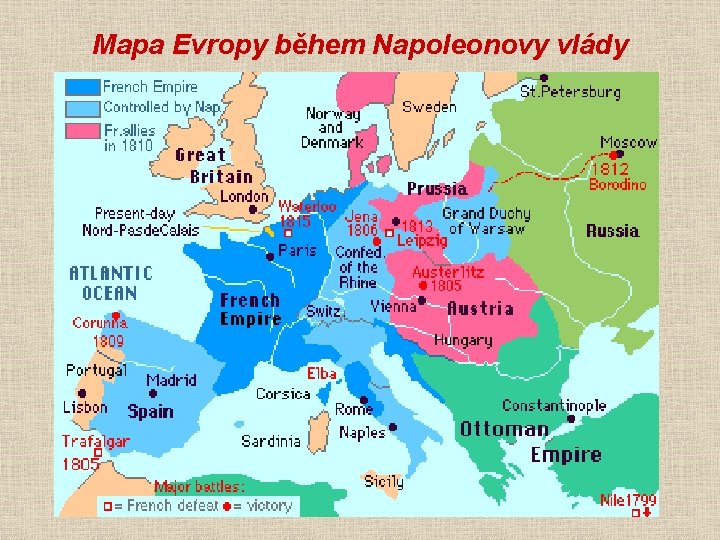 Mapa Evropy během Napoleonovy vlády 