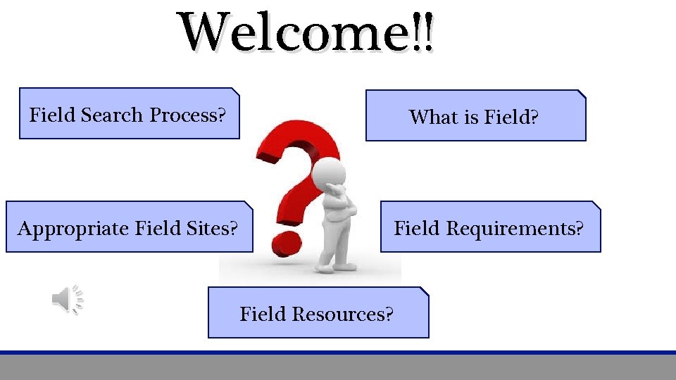 Welcome!! Field Search Process? What is Field? Appropriate Field Sites? Field Requirements? Field Resources?