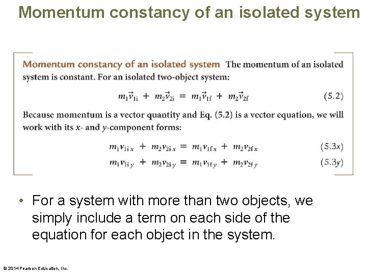 Momentum constancy of an isolated system • For a system with more than two