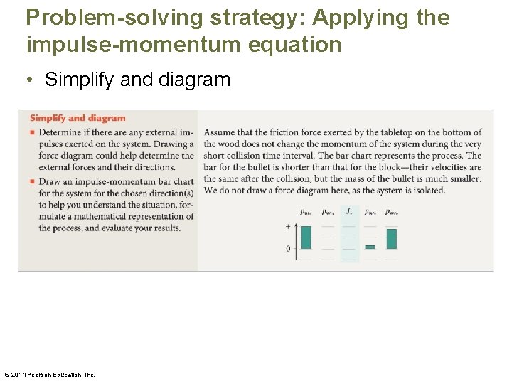 Problem-solving strategy: Applying the impulse-momentum equation • Simplify and diagram © 2014 Pearson Education,