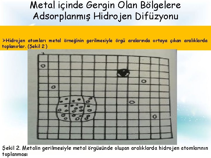 Metal içinde Gergin Olan Bölgelere Adsorplanmış Hidrojen Difüzyonu ØHidrojen atomları metal örneğinin gerilmesiyle örgü