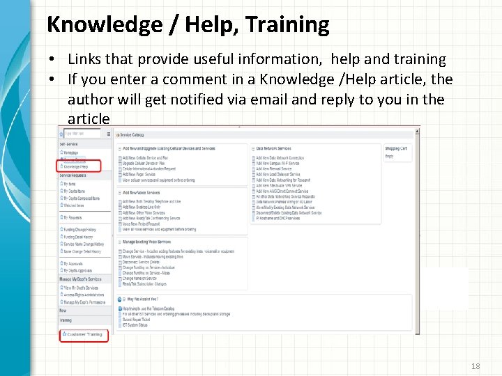 Knowledge / Help, Training • Links that provide useful information, help and training •