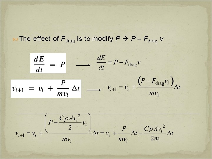  The effect of F drag is to modify P P – F drag