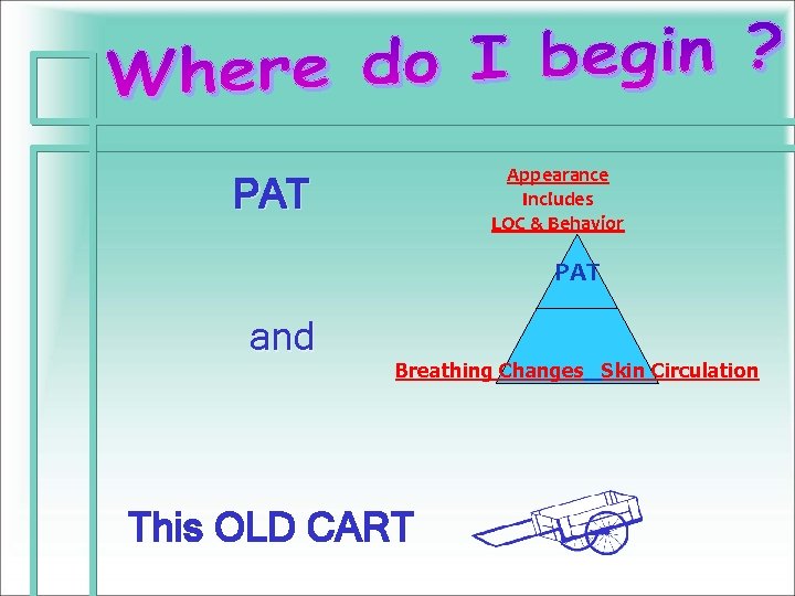 Appearance Includes LOC & Behavior PAT and Breathing Changes Skin Circulation This OLD CART