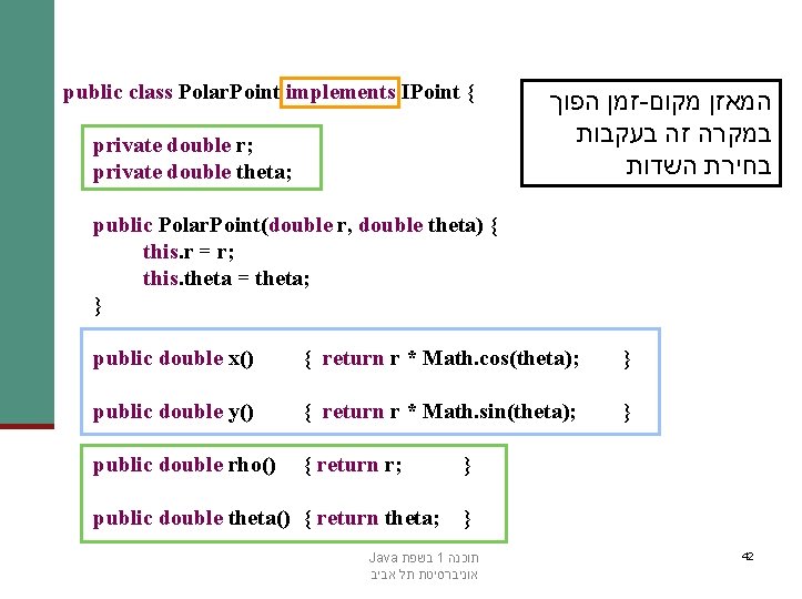 public class Polar. Point implements IPoint { private double r; private double theta; זמן