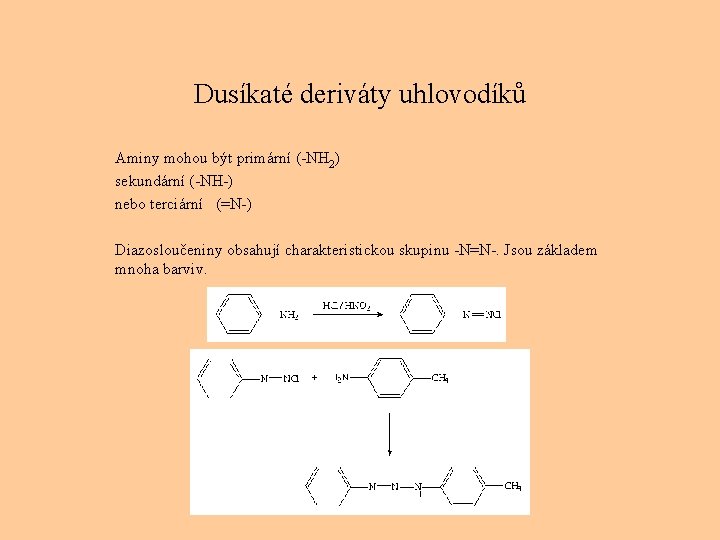 Dusíkaté deriváty uhlovodíků Aminy mohou být primární (-NH 2) sekundární (-NH-) nebo terciární (=N-)