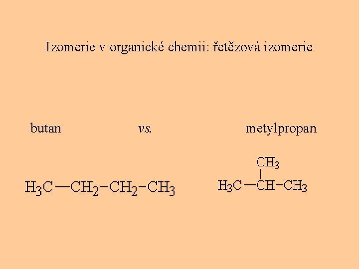 Izomerie v organické chemii: řetězová izomerie butan vs. metylpropan 