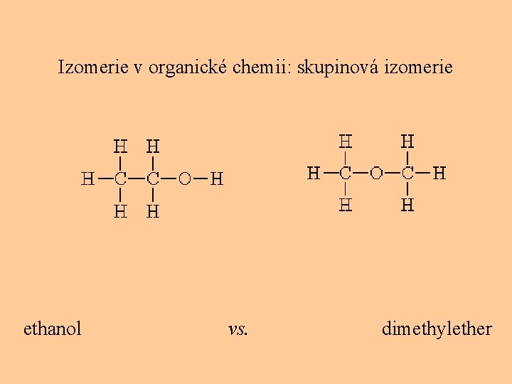 Izomerie v organické chemii: skupinová izomerie ethanol vs. dimethylether 